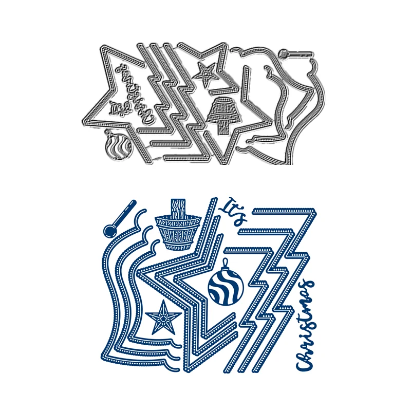 Christmas Striped Lace Line Metal Die Cuts Paper Scrapbooking Making Pattern Embossing Hot Foil Plate Frame Card Craft No Stamp