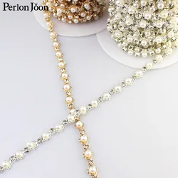 1 yard 7mm Width Metal Flower Torus Pearl Chain Rhinestone Trim DIY Decorated on Clothing Bags Shose Accessories ML120