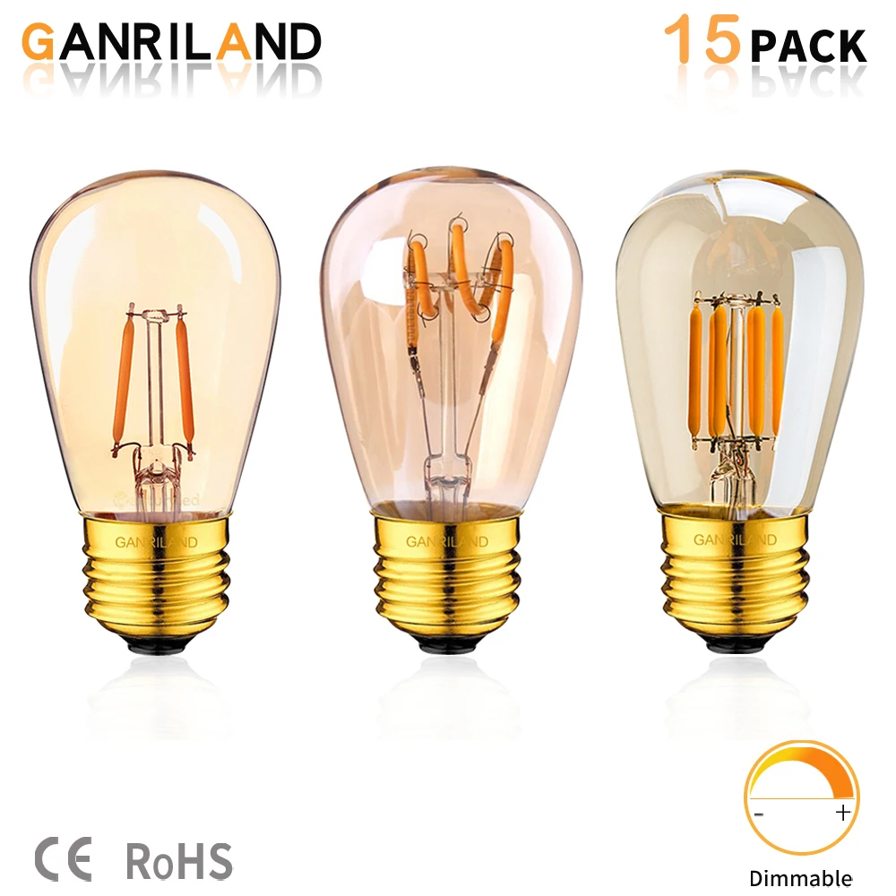 15 pz S14 E27 Base LED filamento lampadina Edison dimmerabile Vintage Golden Tint lampadine ST45 1W 3W 220V bianco caldo 2200K lampadina retrò