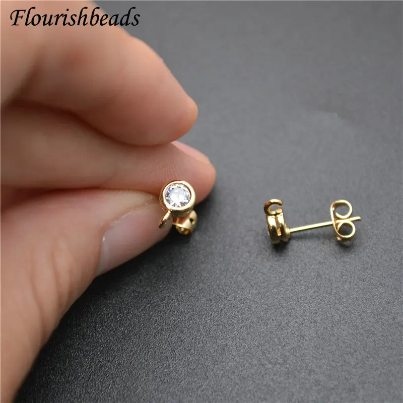 Real Gold Plating Ear Stud Anti-rust Nickle Free Metal Ear Wire DIY Earrings Fashion Jewelry Components 50pcs/ Lot