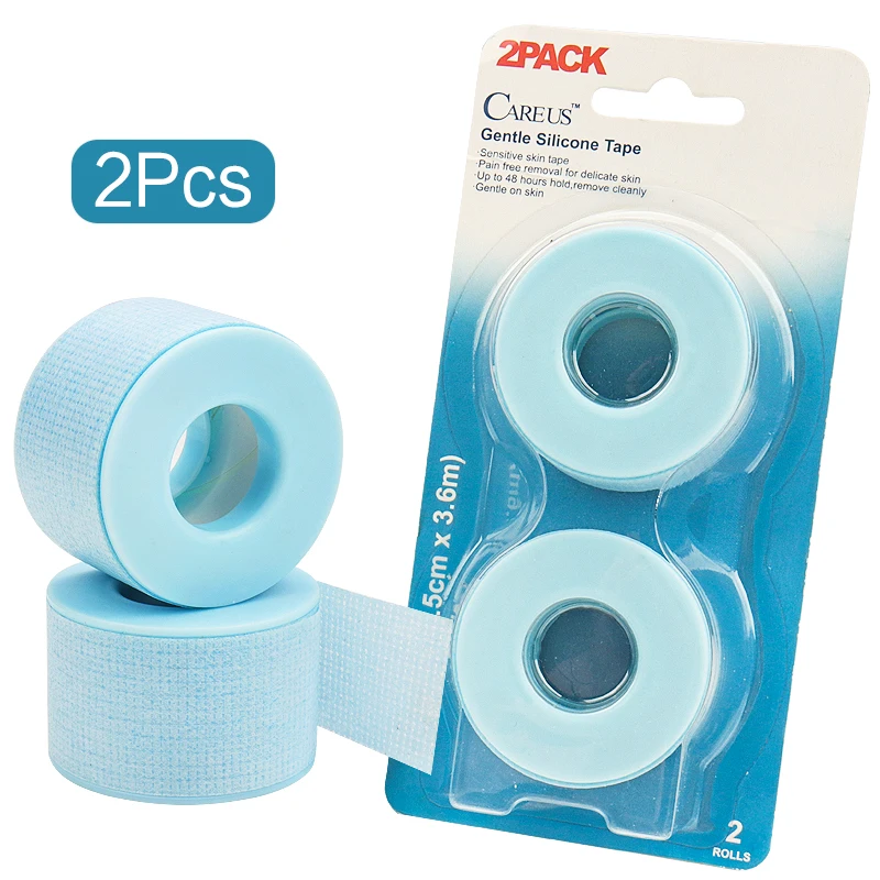 2 Rolls Eyelash Extension pink/blue Tape Non-woven gentle silicone gel Tape for Grafting False Eyelash Patch Under Eye Pads tool