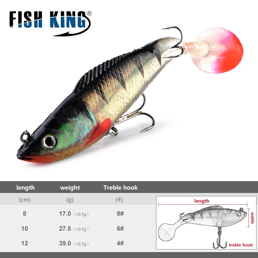 FISH KING 1PC 3D Eyes 8/10/12CM 10Color Lure Soft Bait Jig Fishing Lure Fish Swimbait Treble Hook Fishhook