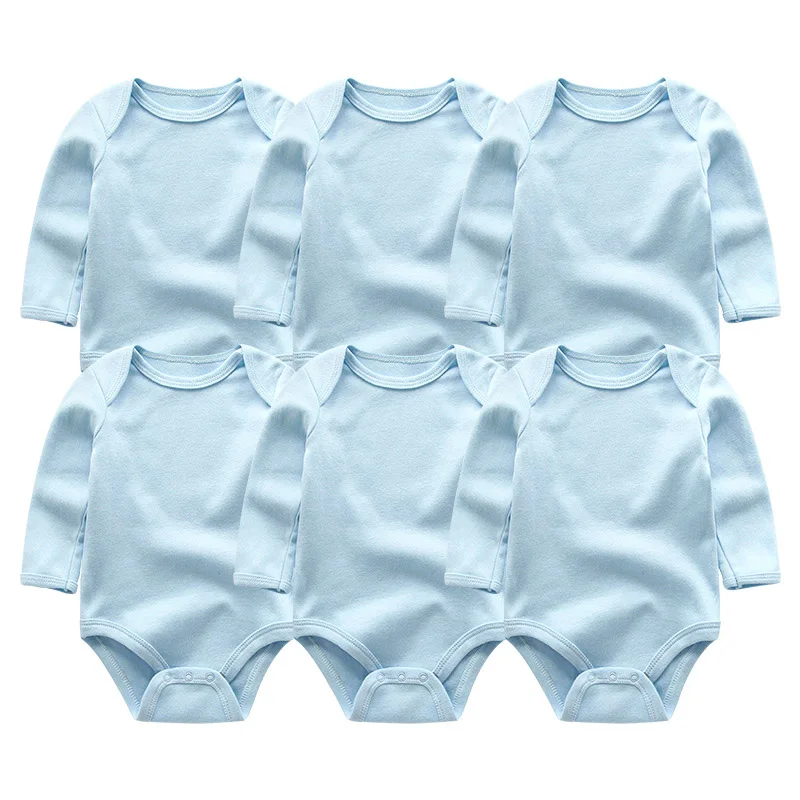 Solid 3/5/6PCS Full Sleeve Unisex Baby Girl Clothes Bodysuit Cotton Newborn Baby Boy Clothes O-Neck Ropa Bebe