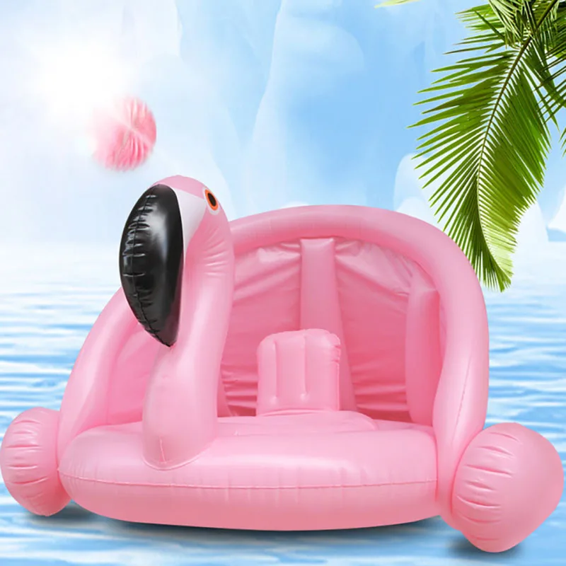 Baby Pool Float Seat with Sunshade Awning Inflatable Flamingo Swan Swimming Float Tube Kids Summer Pool Toys Swim Ring