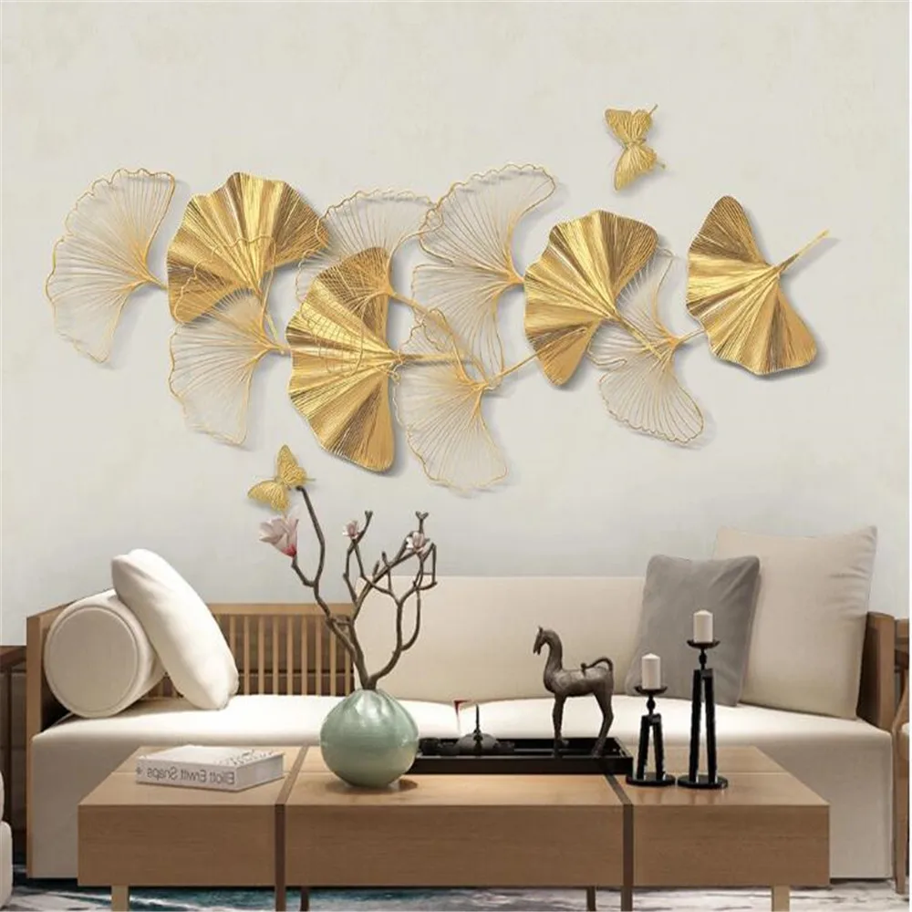 

milofi new chinese style golden stereo line ginkgo biloba tv sofa large background wall paper mural