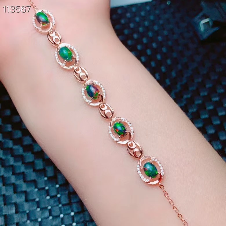 KJJEAXCMY Fine Jewelry 925 Sterling Silver inlaid black opal women hand bracelet beautiful support detection