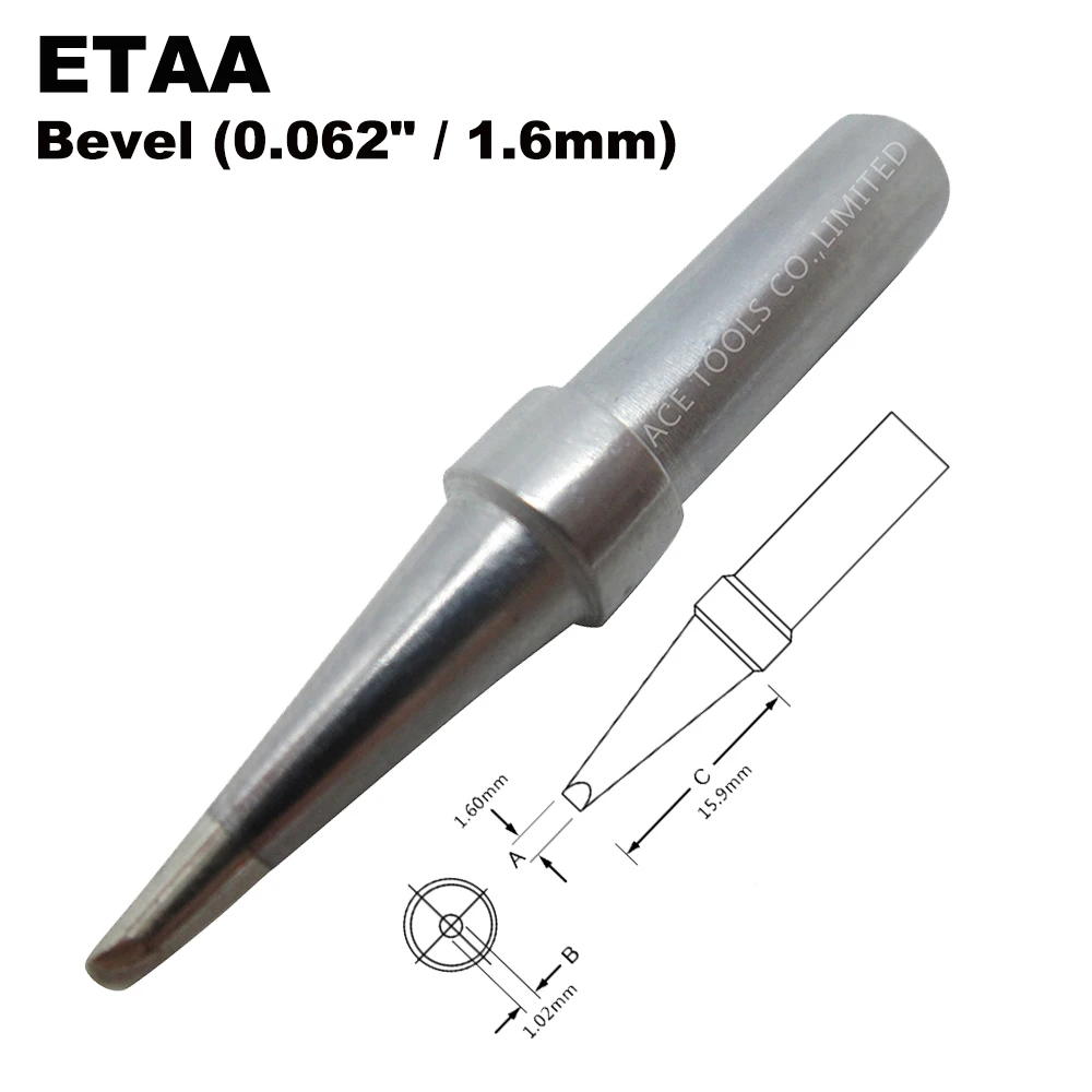 ETAA-Punta de soldadura biselada de repuesto, 1,6mm, compatible con WELLER west51, west50, west51, we10na, WE1010EU, PES51, PES50, LR21, LR20