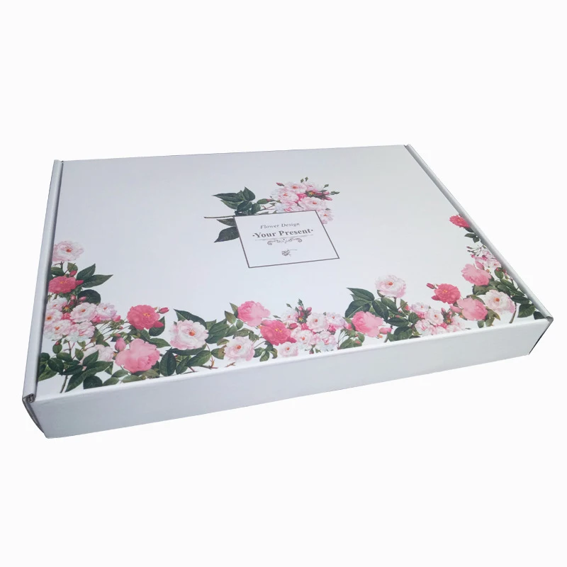 Caja de regalo con estampado de flores, embalaje de papel Kraft blanco, cartón grueso, suministros exprés, 3 capas, 10 unidades