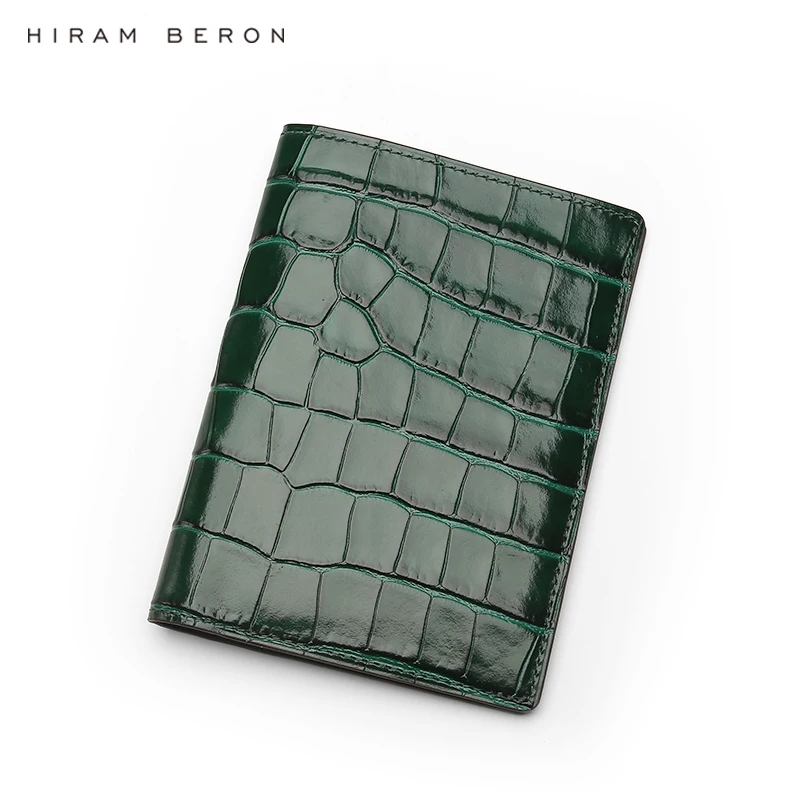 Hiram Beron Personalized Passport Cover Luxury Anti RFID Leather Embossed Crocodile Pattern Luxury Wallet Dropship