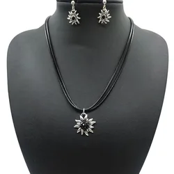 Vintage Edelweiss Jewelry Set Multicolor Crystal Flower Necklace and Costume Earrings Traditional Oktoberfest Costume Jewelry