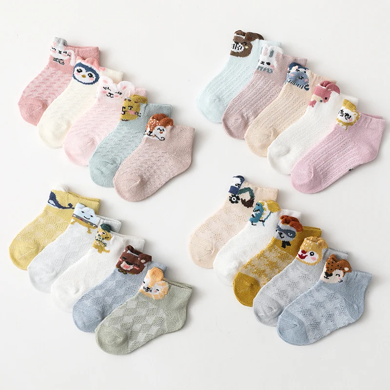 5 paar Lot Kinder Sommer Kurze Baumwolle Socken Mit Tier Druck Kinder Jungen Mädchen Neugeborenen Mesh Nette Socken Baby zubehör