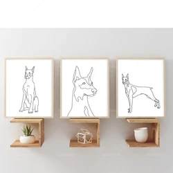 Labrador retriever puppy, doberman, border collie, australian shepherd line art minimalism wall art poster. Dogs and pets