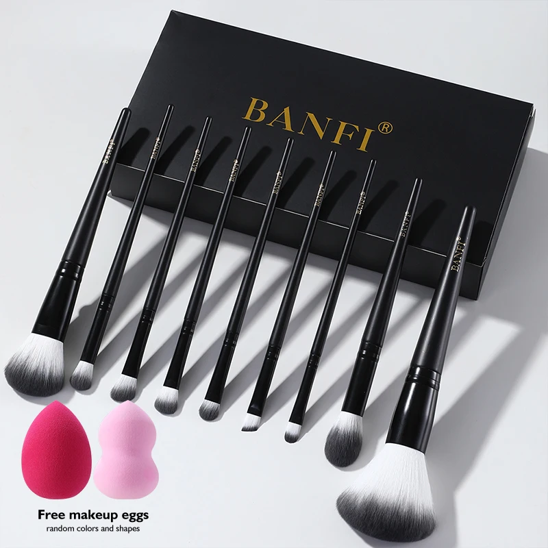 

XINYAN 9pcs Black Pen Makeup Brushes Set Wool Fiber Concealer Cosmetics Blush Eyeshadow Concealer Blending Makeup Beauty Tools