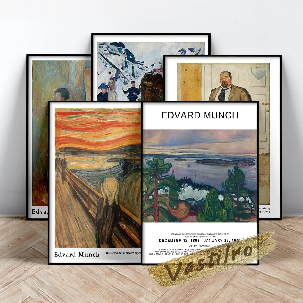 Edvard Munch Exhibition Museum Poster, Vintage Edvard Figure Wall Decor, The Scream Oil Painting, Munch Train Smoke Art Prints