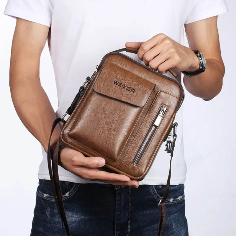 Casual Men\'s Shoulder Bag Vintage Crossbody Bags Male Bag PU Handbag Capacity Men Messenger Bags Top handle Tote Bag