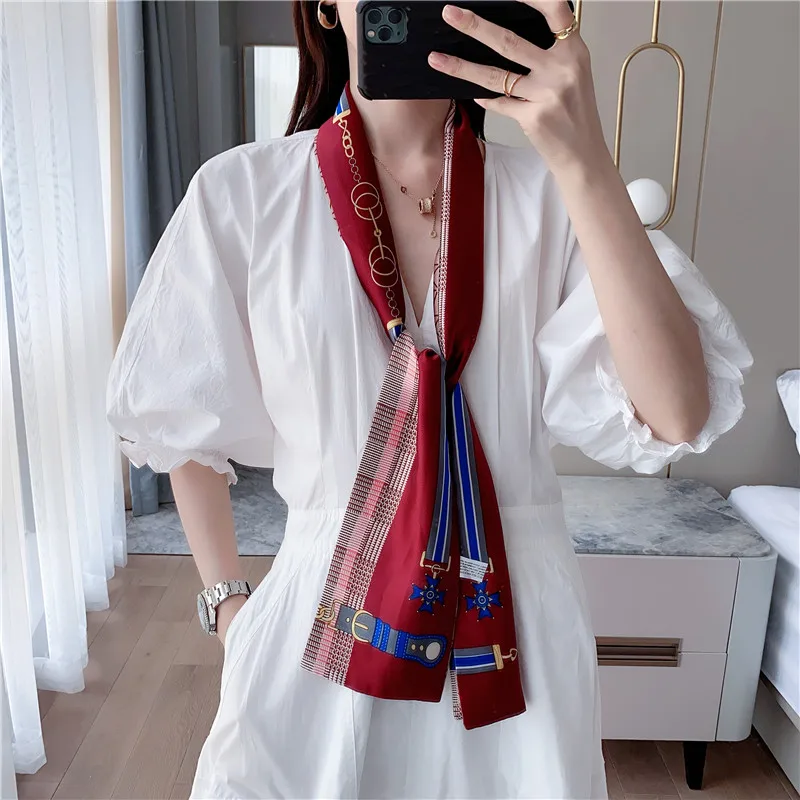 

Корейские шелковые шарфы, декоративные женские шарфы-джокеры, весна-лето, маленький длинный атласный шарф, женские тонкие модные женские шарфы с завязками