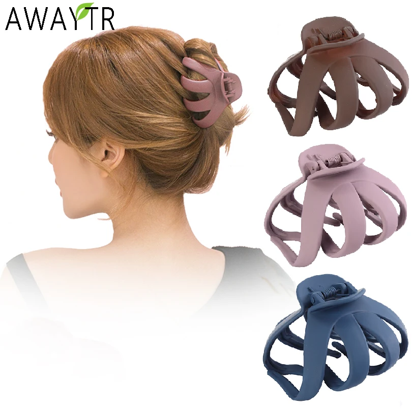 AWAYTR Solid Flower Hair Claws Elegant Frosted Acrylic Hair Clips Crab Hairpins Barrette for Women Girls Hair Accessories Bands