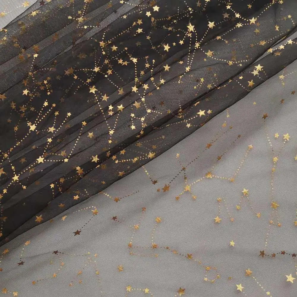 Print Gold Stars Tulle lace fabric Constellation Tulle lace Fabric For Cosplay, Birthday Party Dress,Cupcake Dress,  Ball Gown