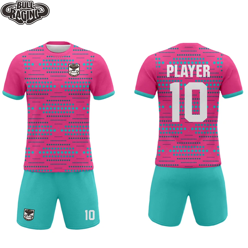 youth kids girls pink turquoise design sulbimation soccer jersey sets futbol uniform jerseys