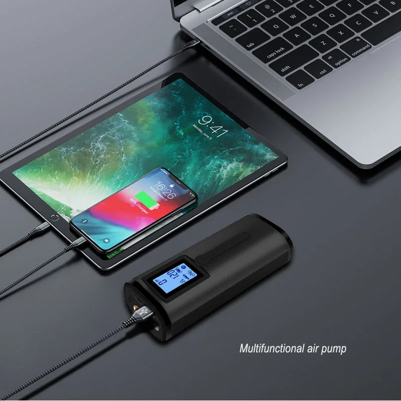 Pompe à Air Portable pour Vélo, Compresseur d'Air pour Voiture, Gonflable, avec Banque d'Alimentation, 120 PSI