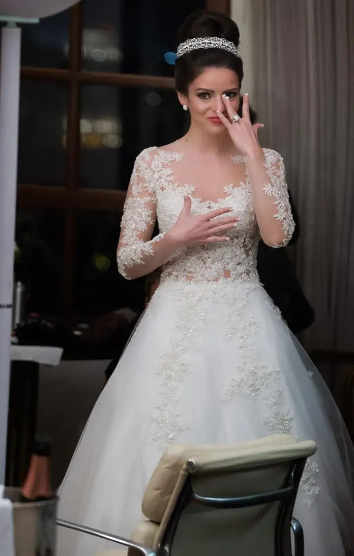 

drop shipping Custom Lace Tulle Romantic Plus Size Long Sleeve Vestido de Noiva With appliques Formal Bridal Gown wedding dress