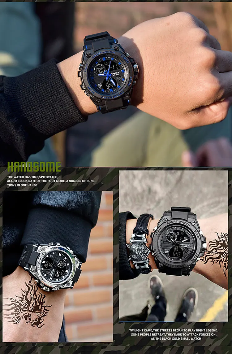 SANDA G Style Men Digital Watch Date Military Sports Watches Waterproof Electronic Wristwatch Mens Clock Orologio Da Uomo 739