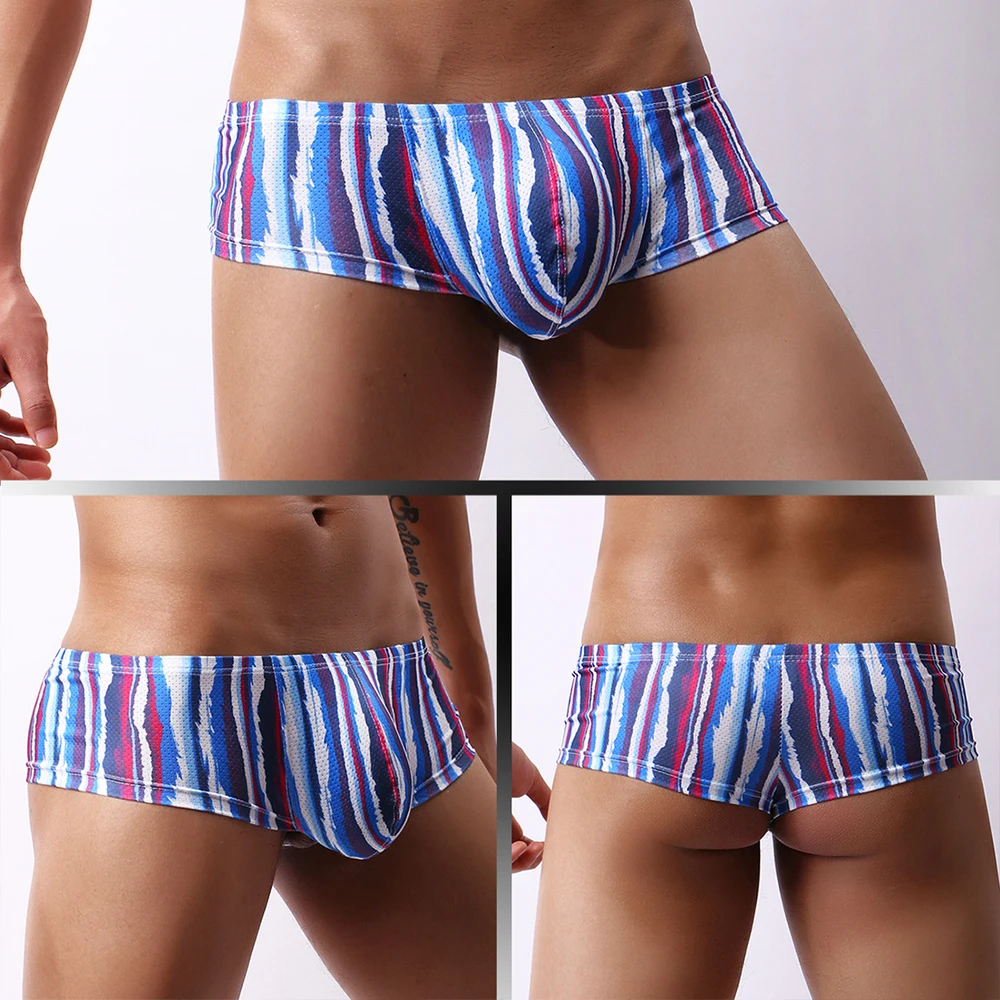 New Mens Underwear Men Low Waist Print Panties Sexy Breathableshorts Men U Pouch Bikini Shorts Cueca Gay Underpants