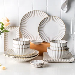 Ensemble d'assiettes en céramique blanche pour la maison, bol Queen Plate, steak, salade, vaisselle britannique, plats de petit déjeuner nordique créatifs, ensembles d'assiettes, tasse à café, tasse