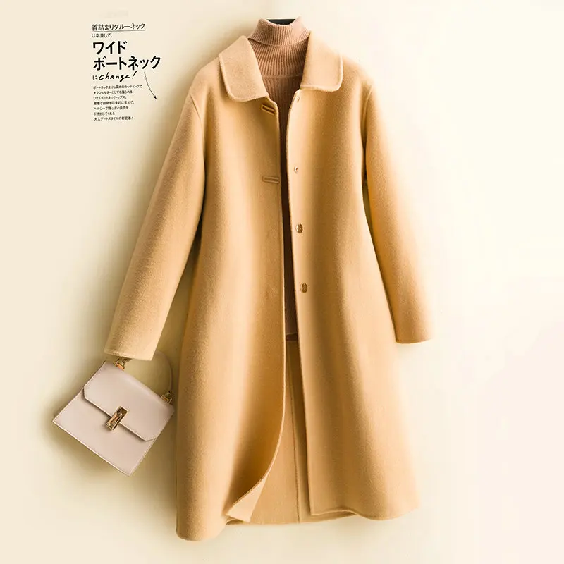 MODERN NEW SAGA 2023 Women Coat 100% Wool Autumn Woolen Coat Pea Coat Winter Warm Wool Long Coats Woman Overcoat Fall Clothes