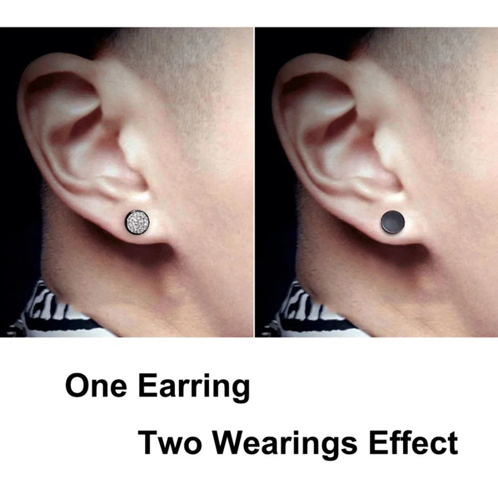 Ohrstecker mit tschechischen Kristallen für Jungen, Edelstahl, Herren-Ohrringe, schwarze Farbe, Ohrstöpsel, Langhantel-Ohrpiercing, Unisex-Schmuck – Detail 2