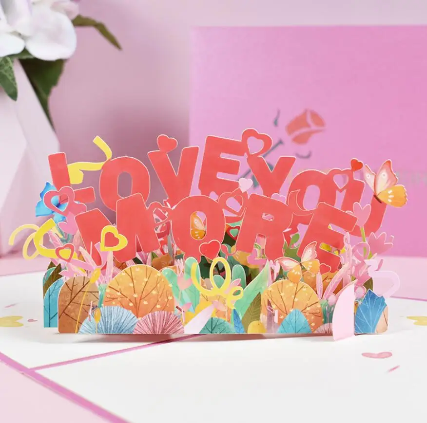 5pcs 15*20cm  Origami 3D Pop UP Love You Greeting Card Invitation For Valentine's Day Wedding Xmas Party Souvenirs Gift