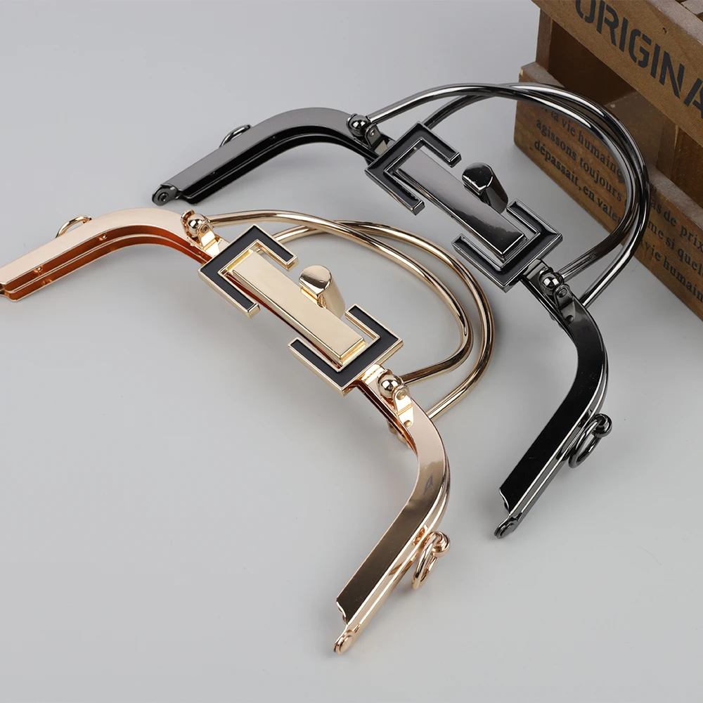 20.5cm Kiss Clasp Lock Gold Black Bag Frame Clasp Double Handle Square Ring Purse Frame Craft Clasp for DIY Bag Accessories