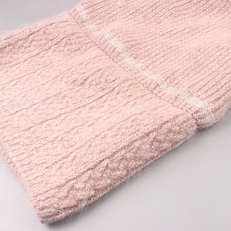 Xthree Winter Knitted Hat With Lining Angola Beanies With Real Pom Poms Skullies Hat for Women Girls Hat Feminino