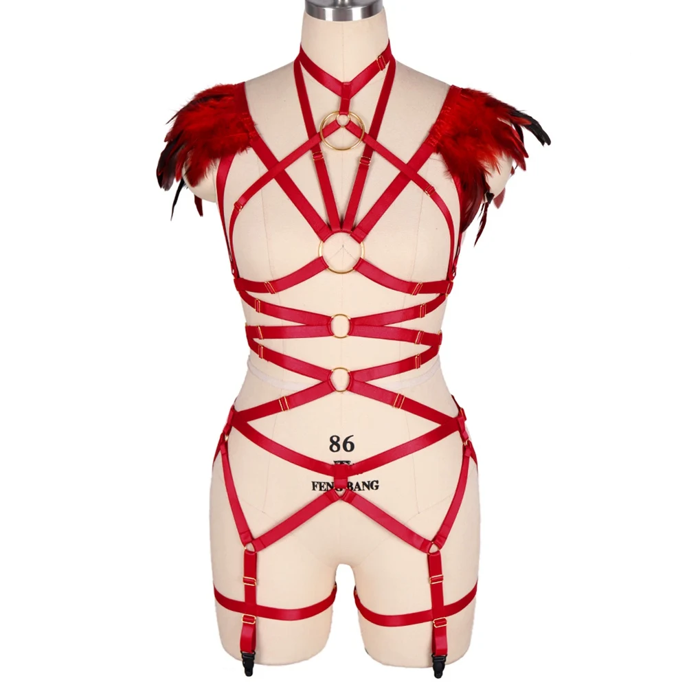

Feather Accessories Full Body Lingerie Set Harness For Women Erotic Adjust Waist Suspender Belt Festival Costume Thigh Garter