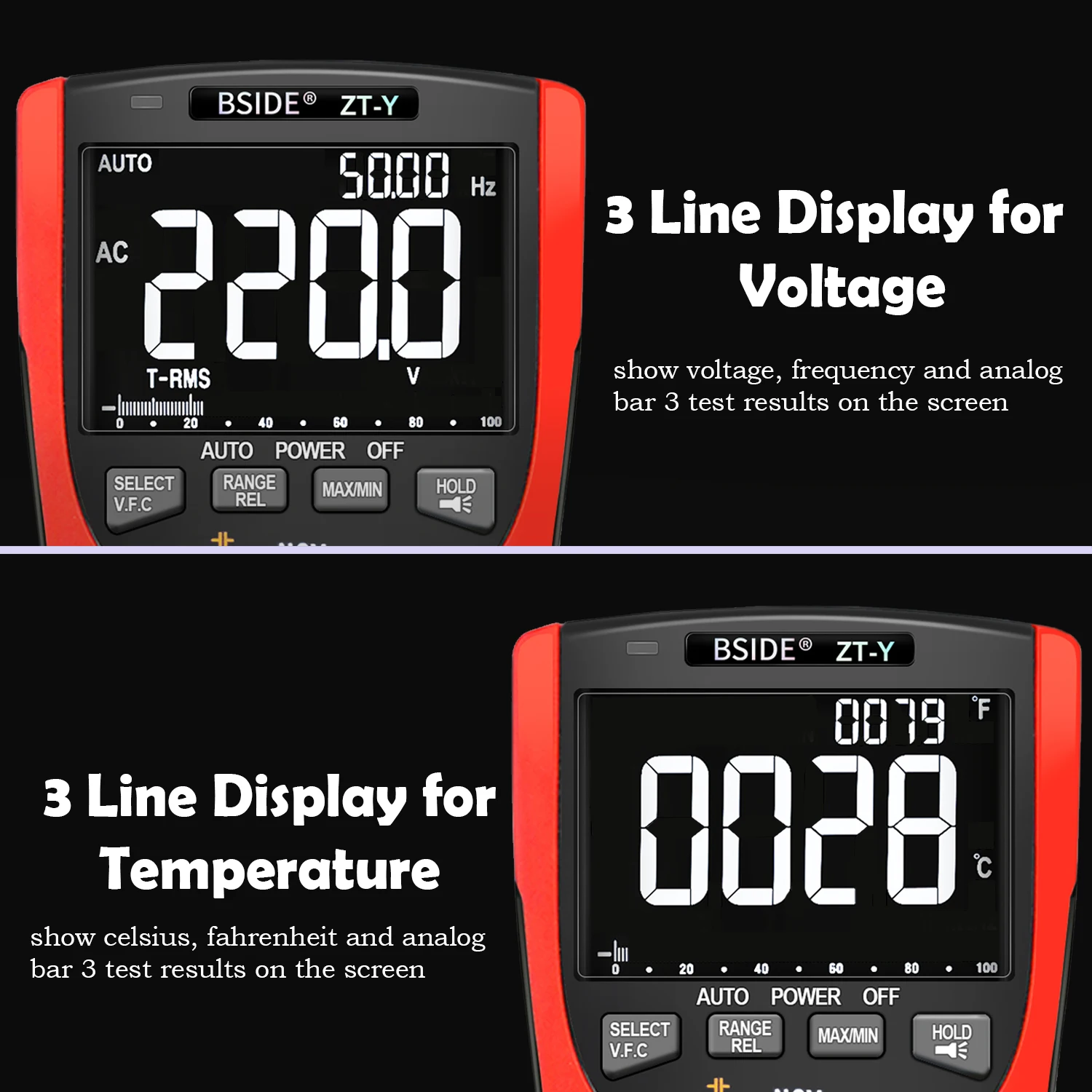 Professional Digital Multimeter True-RMS Display Analog Tester Current Voltmeter Capacitor Temp VFC NCV Hz Meter