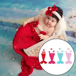 Newborn Photography Photo Prop Cute Knitted Mermaid Costume with Tail Bra Headband for Baby Hand-woven Clothes Photo Accessories