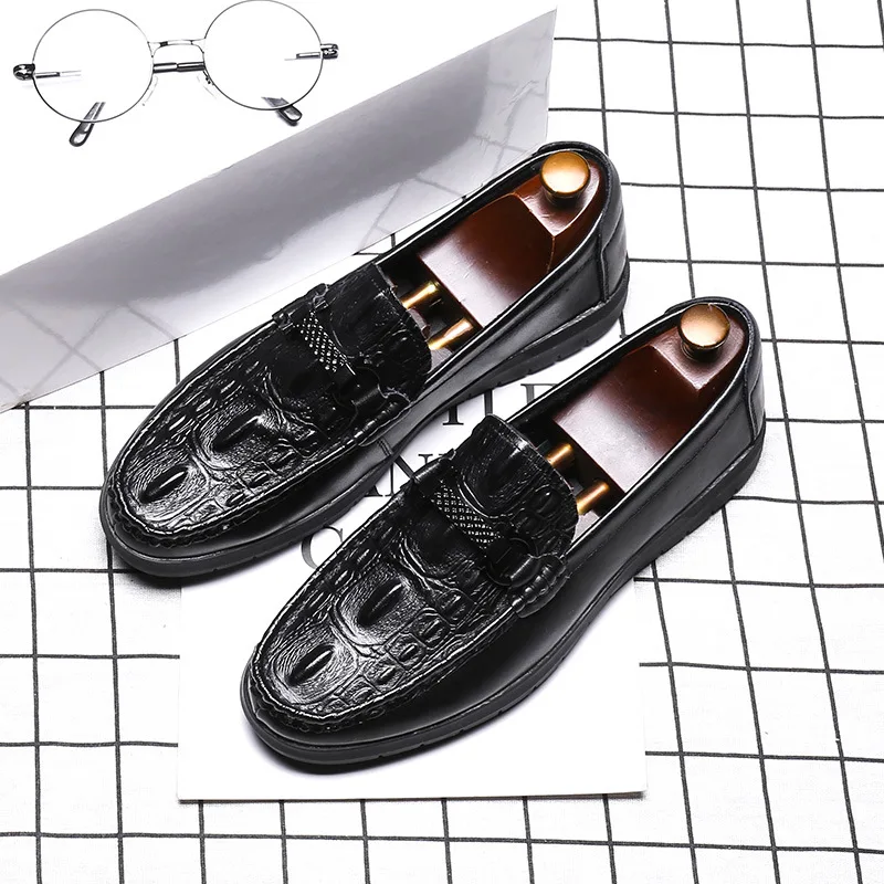 

Pop Genuine Leather Shoes Men Business Footwear Nice Brand Male Brogue Shoes Black Loafers Men Casual Shoes Thick Sole A1696