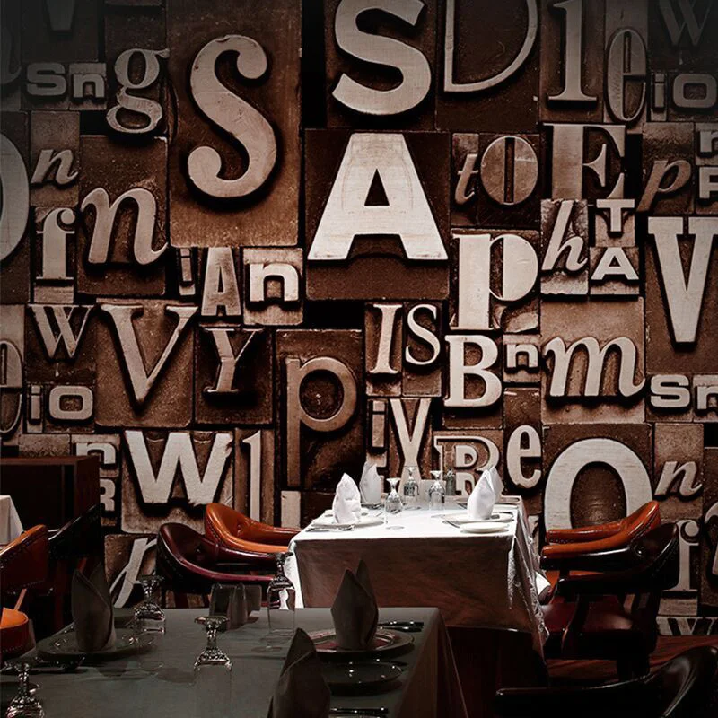 

Words Embossed English 3d Textured Letters Wallpaper Vintage Fashion Bar Cafe Restaurant Desktop Wall Paper Wall Covering Roll