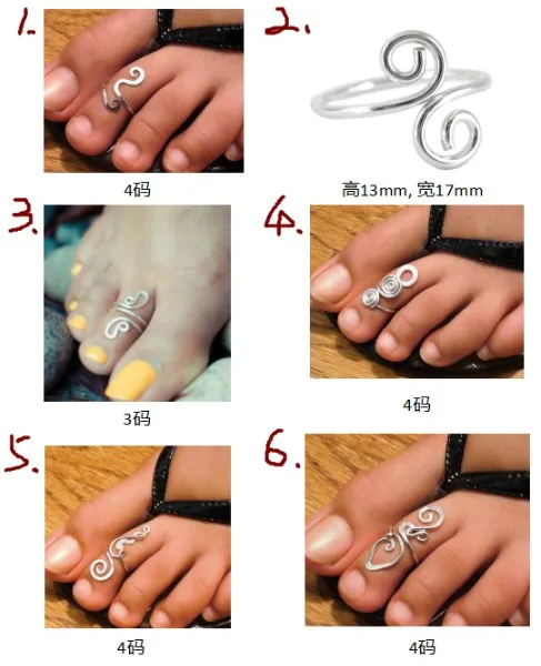 

6 Bags of Mixed Silver Foot Rings Exaggerated Handmade Female Feet Jewelry