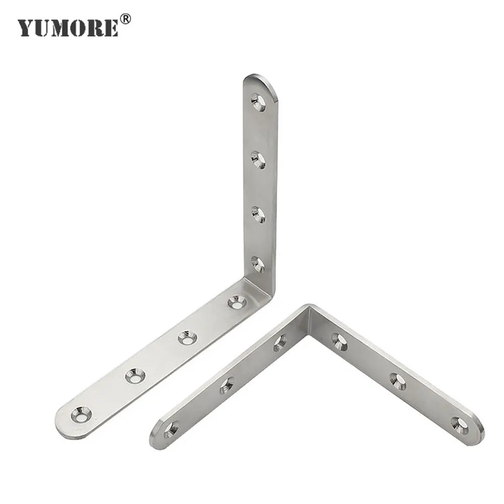 YUMORE 50PCS Corner Brace Stainless Steel Brackets 90 Angle Joint Fastener Shelf Support for Furniture Cabinet Screens Wall