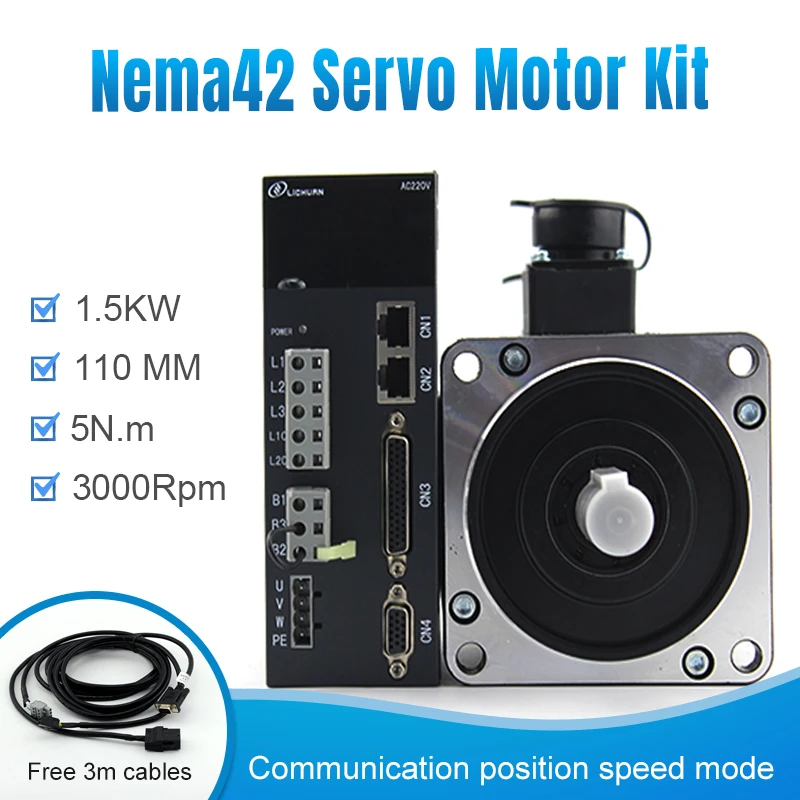 servo motor da ca de lichuan 220v e movimentacao para nema42 quadro de 110 mm 15kw 3000rpm 5nm com impressora 3d do cnc do jogo do cabo 01