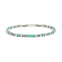 Runda Men's Bracelet Stainless Steel Beads with Turquoise Natural Stone Adjustable Size 22cm Fashion Womens Charm Bead Bracelet