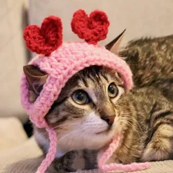 New Pet Cat Headwear Knitted Two Love Headgear Pet Birthday Dress Up Dog Hats Cat Accessories Pet Dog Birthday Christmas gift