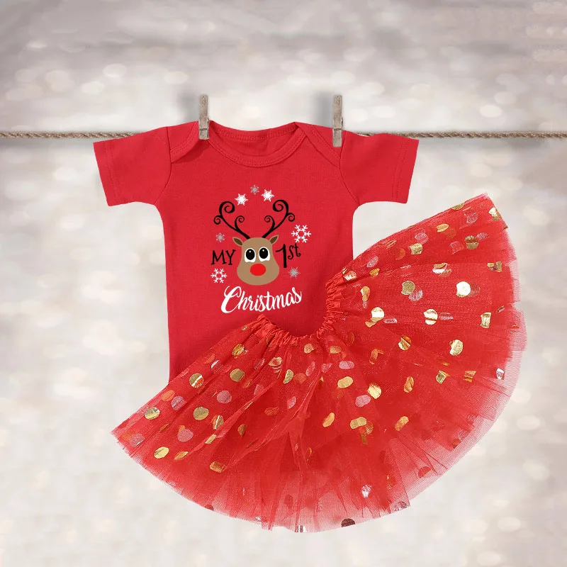 My First Christmas Baby Girl Clothes Set Dress Toddler Newborn Baby1st Christmas New Year Gown Outfits Infant Xmas Clothing