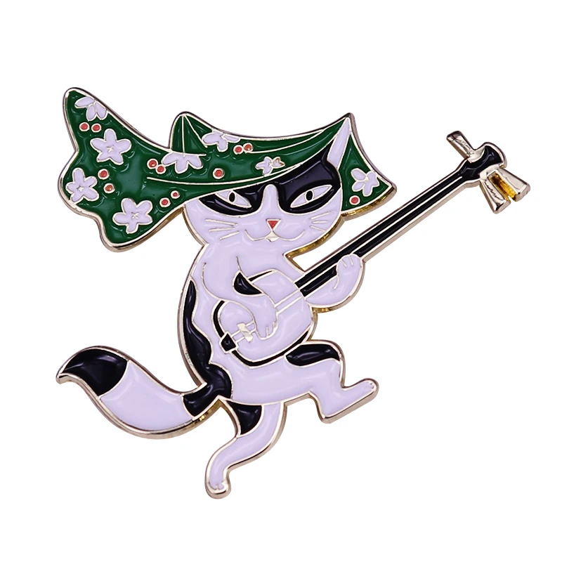 Playing The Shamisen Badge Beautiful Japanese Cat is telling The city's story using the tranditional Instrument.