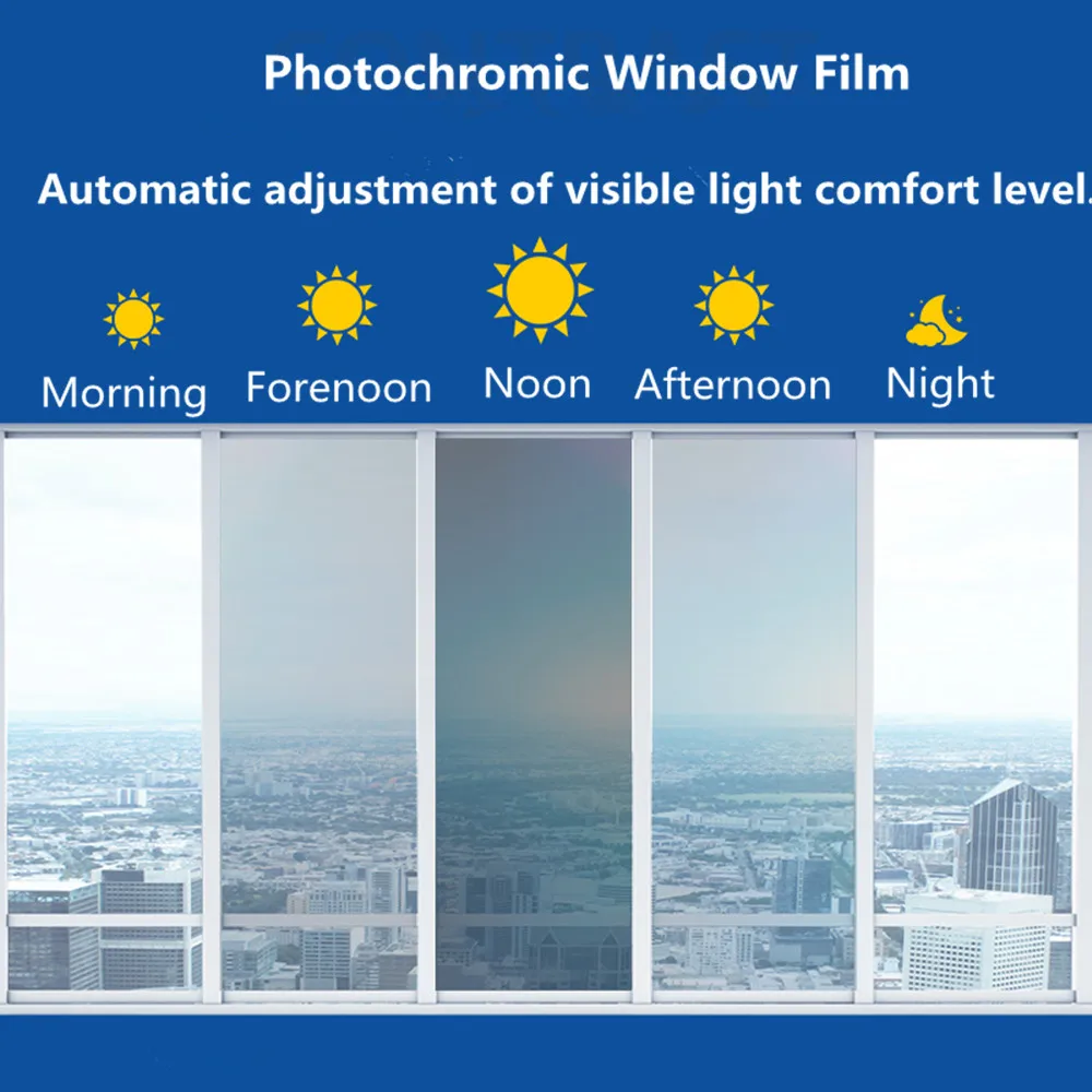 SUNICE Photochromic Window Film 75%-20%VLT 3Mil 99%UV Rejection Car Building Anti Heat Glass Tint Foils 152cmx30cm/50cm