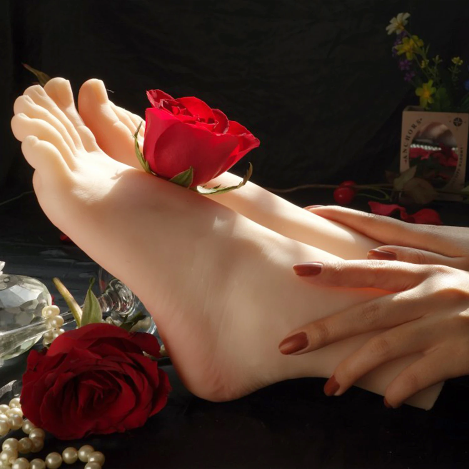 Lifelike Female Foot Model Silicone Mannequin Rubber Fetish Feet Manicure Practice Movie Props Shoes Display Massage TPE 3805