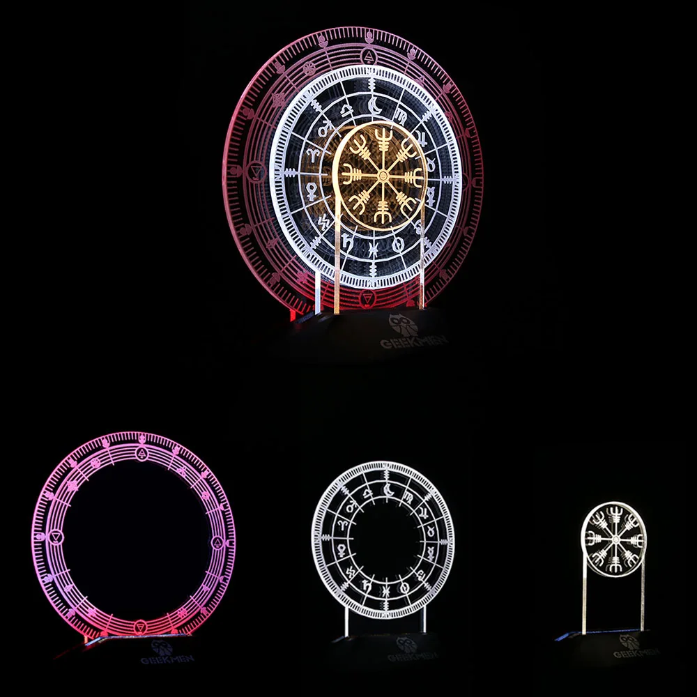 Simbolo Wiccan di protezione illusione 3D luce notturna antico arredamento occulto Vegvisir bussola vichinga moderna lampada a LED Display Sign