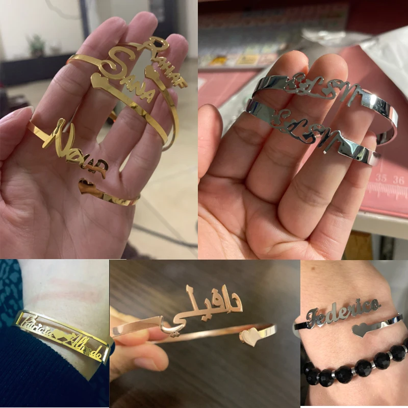 Nextvance Customized Nameplate Name Bracelet Personalized Custom Cuff Bangles  Women Men Gold Color Stainless Steel Jewelry