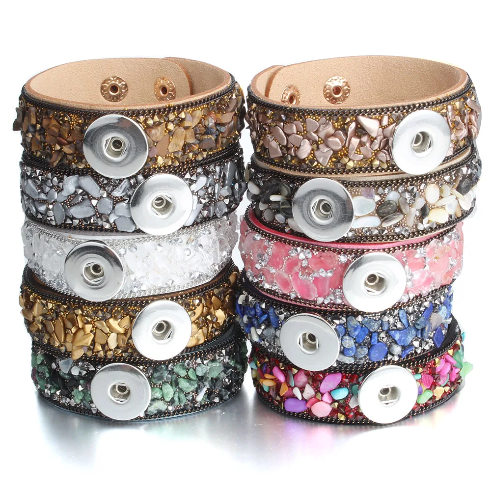 New Snap Jewelry 10 Color Natural Stone Leather Snap Bracelet Fit 18MM Snap Button Bracelets & Bangles For Women Femme Jewelry